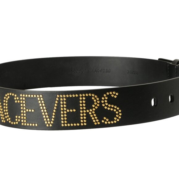 Versace Black 100%Leather Gold Color Metal Logo Studs Decorated Belt US 38 IT 95 - Picture 5 of 6